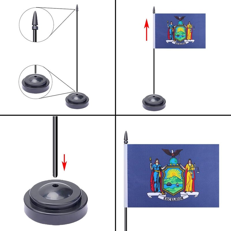 WXTWK 2 Pack USA New York Flag New York State Desk Flag Set - Mini Small New York Table Office Flags with Black 12" Solid Pole Stand Base Classroom Meeting Desktop Decorations - Image 4